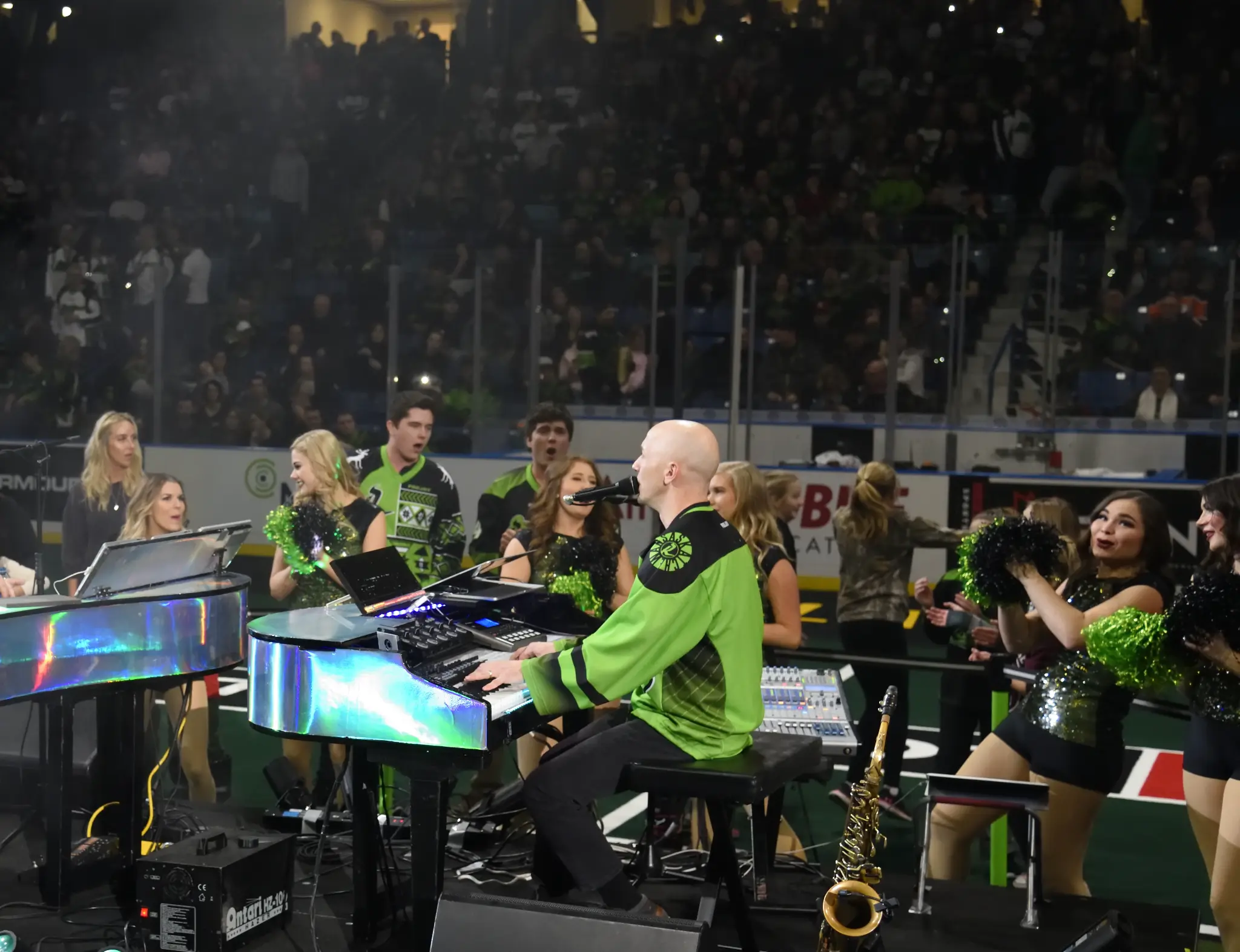 Professional sound and lighting equipment on stage
